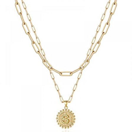 Fina flerskiktade halsband med initialer för kvinnor, 14K guldpläterat gemkedjehalsband