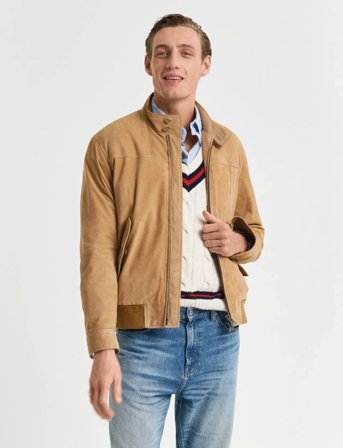 GANT Suede Harrington Jacket - Brown - M