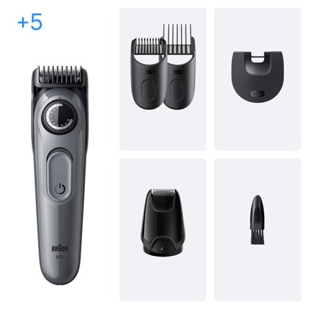 Braun Series 3 Skjeggtrimmer (grå) BT3560, +5 Stylingverktøy, vanntett, 40 lengdeinnstillinger, opptil 50m