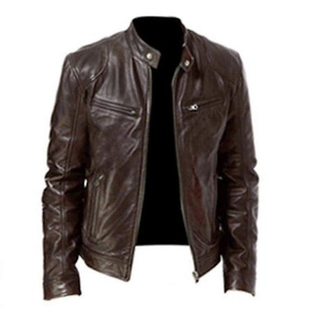 Svart/brun/khaki/rød skinnjakke myk langermet fritidsklær kåpe for hjem soverom kontor