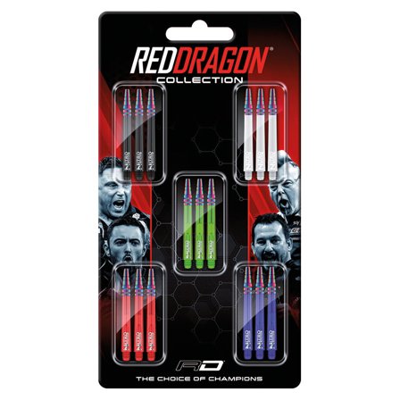 Red Dragon Darts Shafts Nitro Ionic Collection 5 Sets 42mm Medium Aluminum Plastic Nylon Dart Shafts for Professionals Red Green Blue