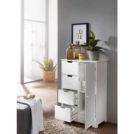 Rootz Design badeværelsesskab landlig MDF træ 65 x 83 x 30 cm hvid - Lille badeværelsesskab 4 skuffer & 1 låge - Sideskab Multifunktionsskab