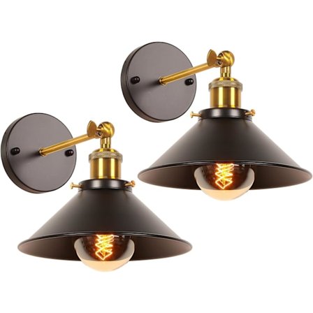 2 teollisen seinävalaisimen setti, Edison-tyyliset metalliset kattovalaisimet, retrokattovalaisimet - 220 mm, musta (lamput eivät sisälly)