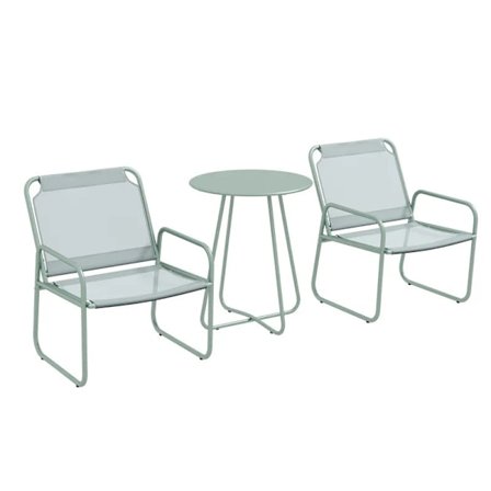 Rootz Trädgårdsmöbler Set - Rotting Uteplats Set - 2 Fåtöljer - Sittdynor - 1 Runt Bord Ø60 Cm - Stål - Plast - Grön - 52W x 47,5D cm
