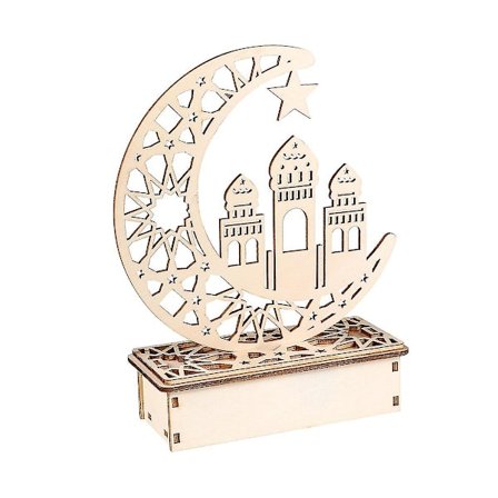 1 stk Eid Mubarak skrivebordsdekorasjon hul tre DIY LED Ramadan festivaldekorasjon uten batteri