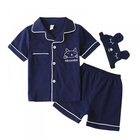 Satin Pyjamas Set, 2-delad knapp-ner nattkläder, S (Marinblå)