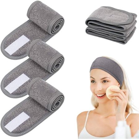 4-pack elastiska frottéhårband - frottéhårband lämpliga för bad, smink och sport, 62cm (grå)