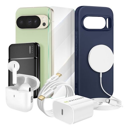 Elite pakke til Pixel 10 Pro cover, glas, opladere, ekstern batteri, Magsafe, Bluetooth-høretelefoner (7 dele) Mayaxess Mørkeblå