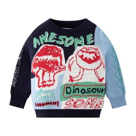 Barn Tecknat Print Crew Neck Vinter Varm Casual Stickade Tröjor