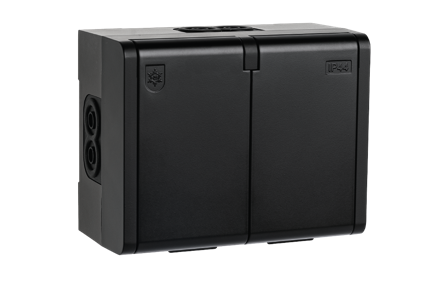 SG Stikkontakt påvegg Sort IP44 Dobbel m/j