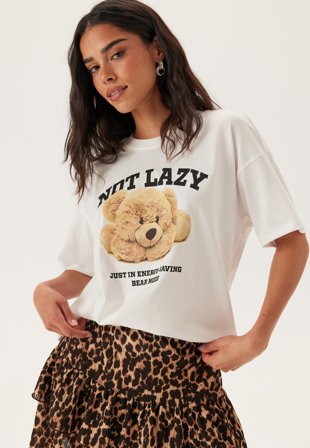 ONLY - Onlvivvi Life S/S LOVELY TOP L - Bright White Print:lazy - Kläder - - Bubbleroom