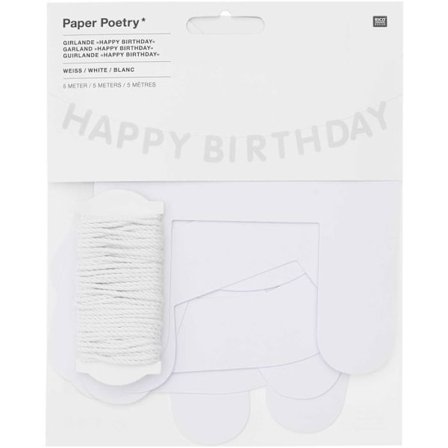 Valkoinen Happy Birthday Garland 5 m