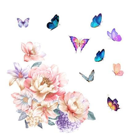 1 set väggklistermärke fjäril pion blomma väggmålning vardagsrum