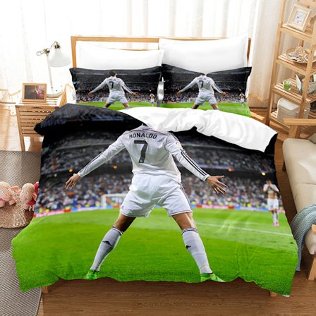 3D fodboldstjerne Cristiano Ronaldo, Messi, Mbappe og andre serier sengetøj berømt fodboldhold trykt mikrofiber dynebetræk med lynlås 135*200