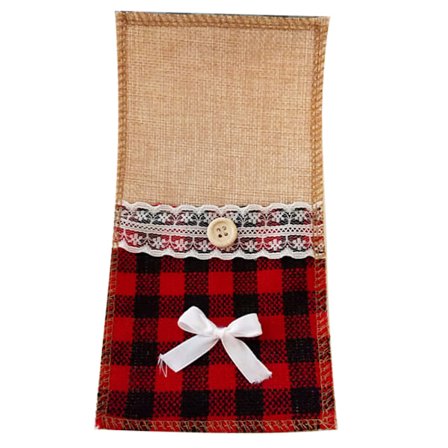 Julebestikkholderpose Sett med 12, Rød Rutete Jute Sekkestrie Bestikkpose for Bryllup, Julefest
