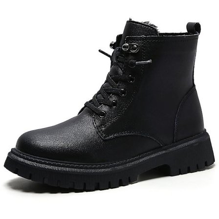 Martin boot för kvinnor korta stövlar med snörning Chunky lågklackat mid-vad stövlar 2K8600