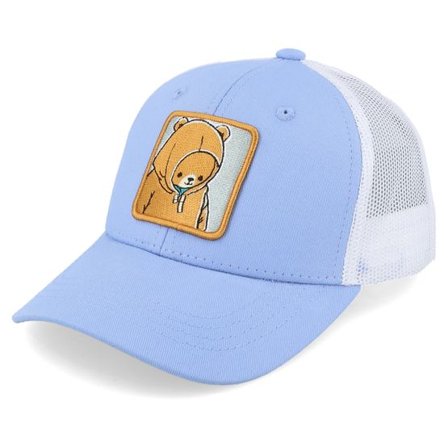 Kiddo Cap - Blå trucker Keps - Kids Smiling Teddy Patch Light Blue/White Trucker @ Hatstore