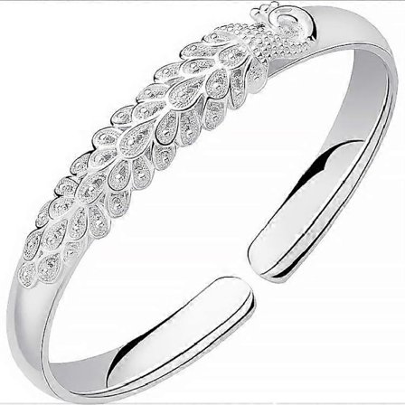 Ny 925 sølvbelagt elegant Påfugl åbningsbart armbånd Armringe til kvinder mode fest bryllup Tilbehør smykker gave Sølv
