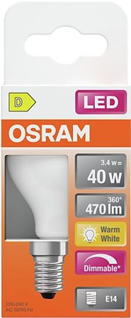 OSRAM Led Lyspære E14 Classic P40 470lm matt Dimbar Varmhvit