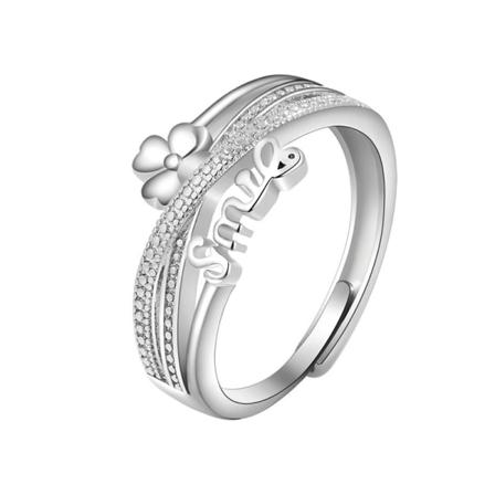 Anti-stressring Flower Smile Justerbar Silver Nr 18
