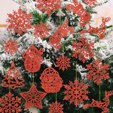 Julgransdekoration hängande prydnader - 42 Pack Röd Glitter Jul