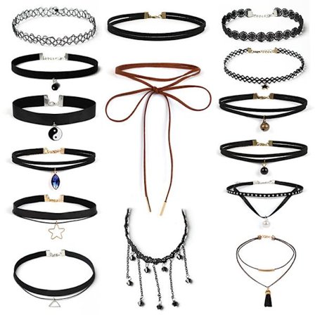 15 st kvinnors svarta choker-halsband, flickors elastiska stretchiga raka halsband, choker-halsband, sexig spets-halsband