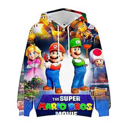 Super Mario Bros Barn 3D-tryckta Hoodies Casual Huvtröja Tröja Toppar Julgåvor För 5-10 år Pojkar Flickor (5-6 år F)