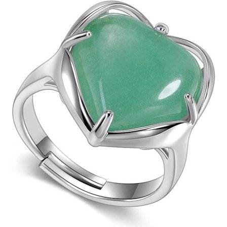 Naturlige helbredende krystal ædelstensringe til damer, justerbare hjerteringe