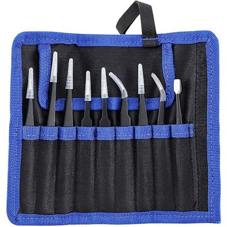 ESD Pincetsæt - Pincetter - Modelbyggesæt - Antistatiske pincetter - Til elektronikreparation, smykkefremstilling (sort)