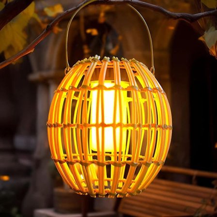 Solcellelamper / Hængende havelampe til udendørs brug – Rattan LED-lampe til have, terrasse og balkon_TF_TF