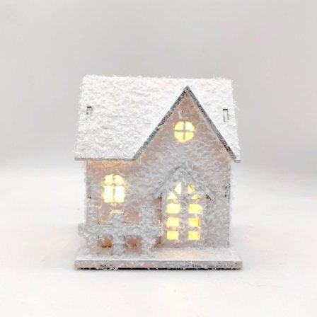 Julpynt i trä - Ljusande snöflinga husstuga