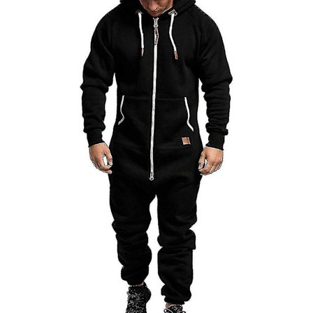 Män Onesie All In One Hoodie Zip Jumpsuit Vinter Casual Hooded Romper Playsuit