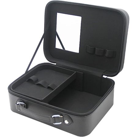 Stor Rejse Kosmetik Opbevaringsboks Bærbar Makeup Organizer Kosmetik Tog Taske med Spejl Sort