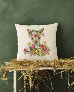 Broderikit Pude Alpaka i blomster - Permin