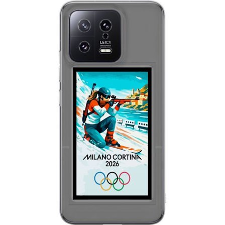 Kompatibel Mobilcover til Xiaomi 13 Retroplakat Cortina Milano 2026 med bjerge, vintersportsudøvere, italiensk trikolor, Milano-katedralen og olympisk