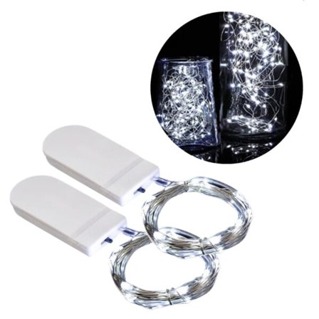 2-Pack 1m Mini LED Ljusslinga Batteridriven Kall Vit