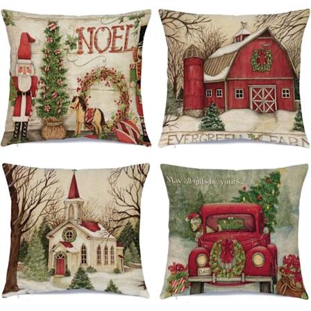 Joulukoristeet Joulutyynyt 18 x 18 Tuumaa 4 Kpl - Joulu Sarja Tyynynpäällinen Mukautettu Vetoketjullinen Neliötyynynpäällinen