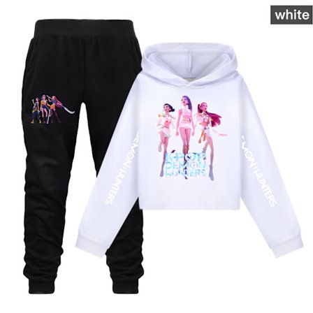 Kpop Witch Hunt -tyttöjen puolikorkea vyötäröinen lyhyt huppari, jossa on yksi- ja kaksoishiha painettu urheilusetti