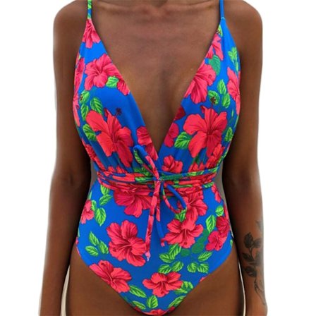 Kvinnor V-ringad One Piece Bikini Multi-Way Bandage Monokini Boho Floral Baddräkt