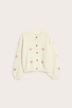 Newbie | Blomstrete cardigan i ullblanding Lys beige 86/92 | Lys beige