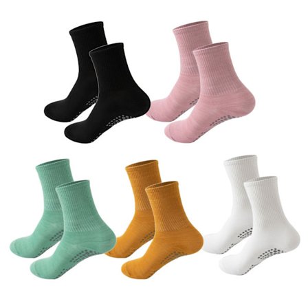 5 par dam yoga strumpor, halkfria pilatesstrumpor, andningsbara bomullsstrumpor