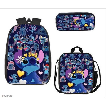 Ny stil tegneserie Stitch skolesekk tredelt barneskole og ungdomsskole ryggsekk