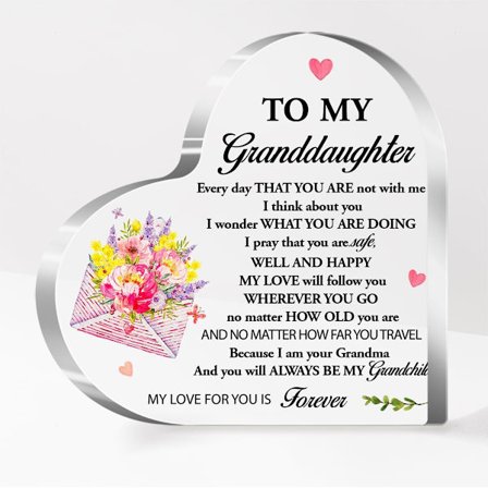 Gåvor till barnbarn från mormor/farmor, födelsedagspresentidéer till barnbarn från morföräldrar, akrylhjärta skylt plakett present