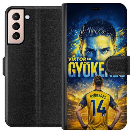 Kompatibelt Lommeboketui til Samsung Samsung Galaxy S21 Viktor Gyökeres fotballplakat i gult og blått med dramatisk stadionbakgrunn, sportillustrasj