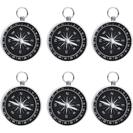 6 stk. Bærbart Sølv Kompas Mini Kompas Barn Nøglering Kompas