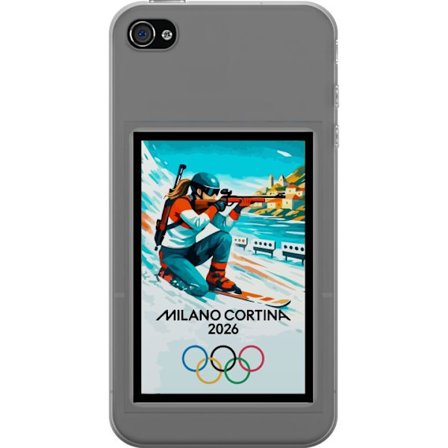 Kompatibelt Mobildeksel til Apple iPhone 4 Retroplakat Cortina Milano 2026 med fjell, vintersportsutøvere, italienske trikolor, Milano-katedralen og o