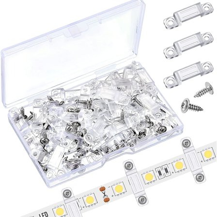 100 st LED-ljusklämmor LED-ljusklämmor Strip LED-ljusfäste Genomskinlig tejpfäste Utomhusljusfäste med 200 st skruvar för 12 mm bred I