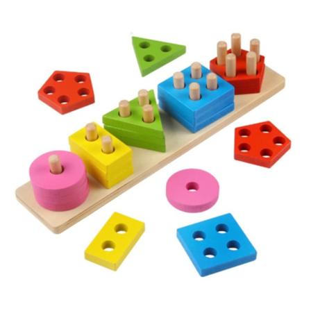 Pegboard i tre, pedagogiske puslespill, sorteringsspill, trepinnespill, sorteringsspill, stabelpinneleke, farge- og formkuber for barn 1 2 3 år