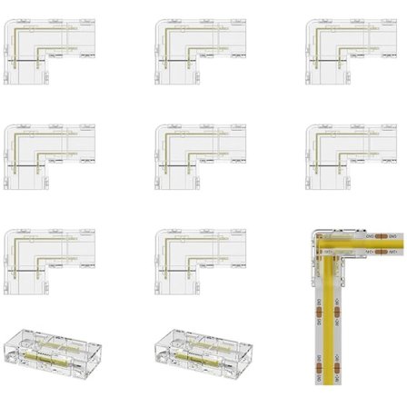 8mm COB-kontakt 8 L-formet/hjørnekontakter, 2 gapfrie kontakter for COB LED-striper, IKKE for 10mm LED-striper