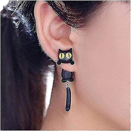 Kongqtee Katt Kvinner Stud Ørepynt Smykker Håndlaget Ørepynt For Menn Jenter Barn (Svart)